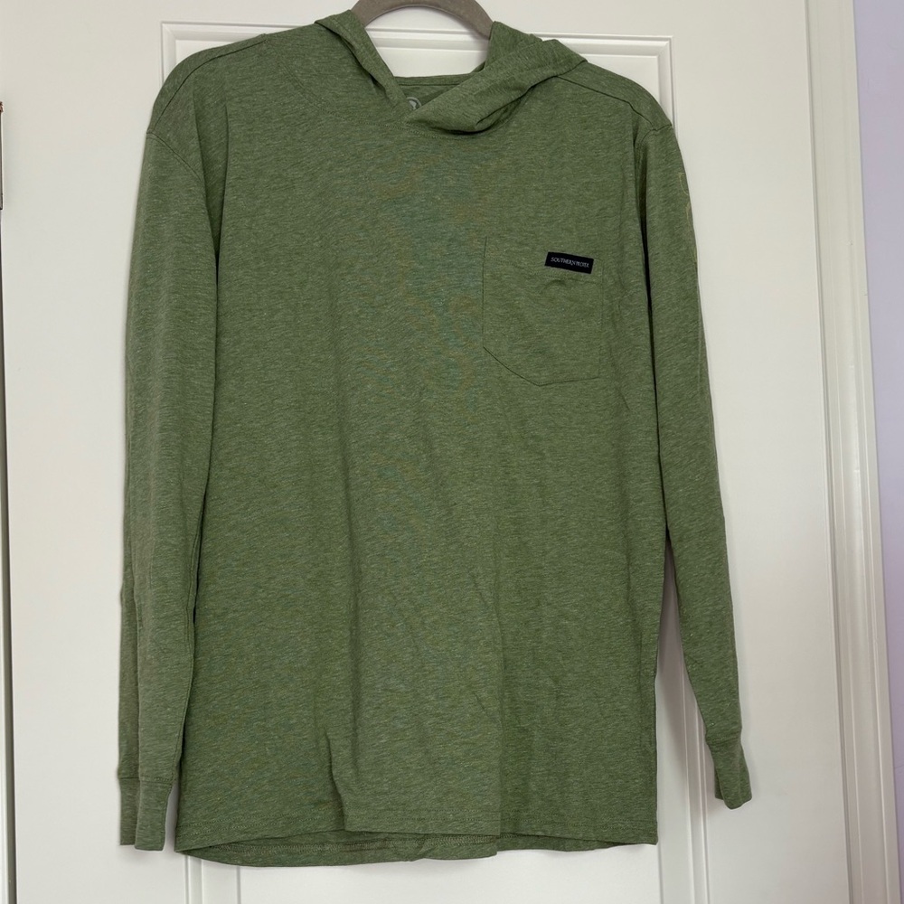 Green Hooded Long Sleeve Shirt